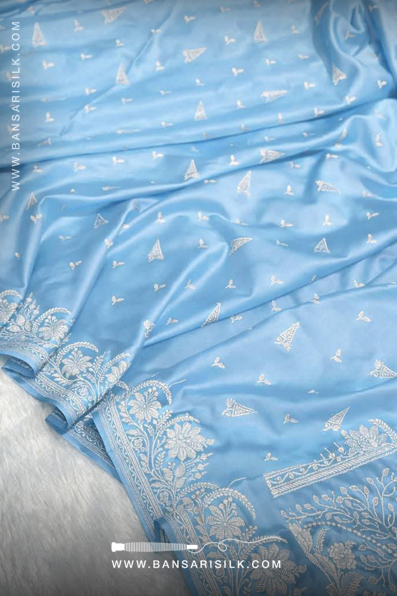 Baby Blue Mashru Satin Bollywood Banarasi Saree