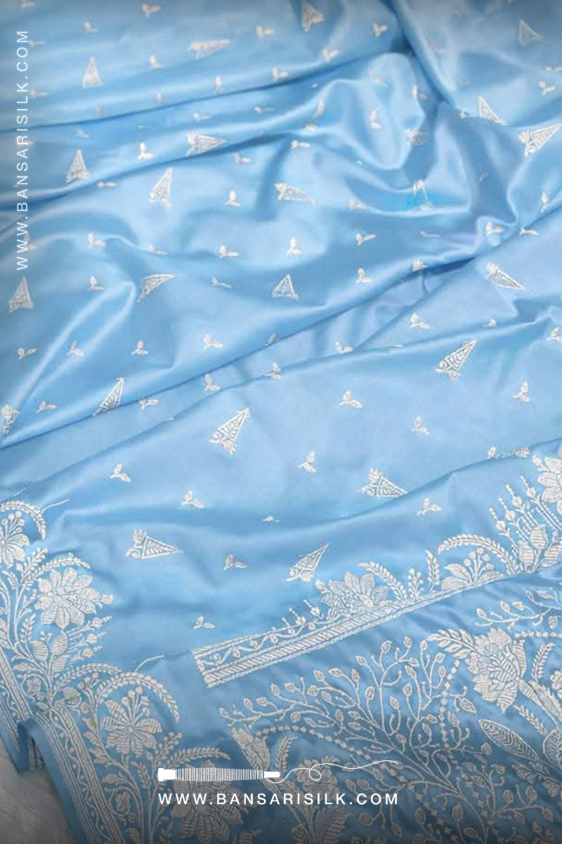 Baby Blue Mashru Satin Bollywood Banarasi Saree