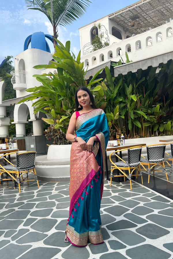 Blue Banarasi Saree, Tanchoi Saree, Best Wedding Saree, Saree For Diwali, Pure Banarasi Saree, Blue Saree, Saree Mnaufacturer, Saree Weaver, BansariSilk