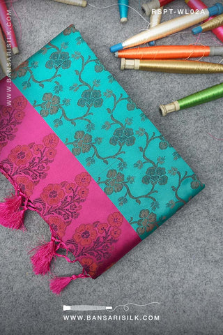 Blue And Pink Banarasi Resham Silk Saree soft and lightweight for office and events 
