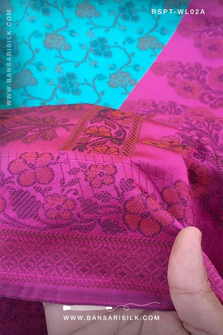 Blue And Pink Banarasi Resham Silk Saree soft and lightweight for office and events 