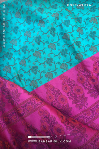Blue And Pink Banarasi Resham Silk Saree soft and lightweight for office and events 