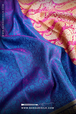 It is a Blue Banarasi Silk Saree woven in Tanchoi design best for Indian weddings