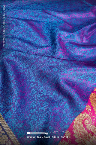 It is a Blue Banarasi Silk Saree woven in Tanchoi design best for Indian weddings