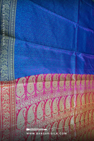 It is a Blue Banarasi Silk Saree woven in Tanchoi design best for Indian weddings