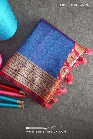 Blue Banarasi Silk Saree for wedding, Banarasi Tanchoi Silk Saree, Wedding Saree, Pink Saree