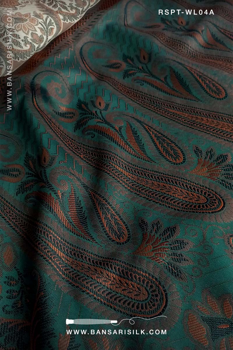 Bottle green and cream Banarasi Resham silk saree soft and lightweight for office and events 