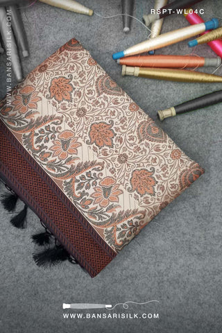Cream and black Resham Banarasi Silk Saree soft and lightweight for office and events 