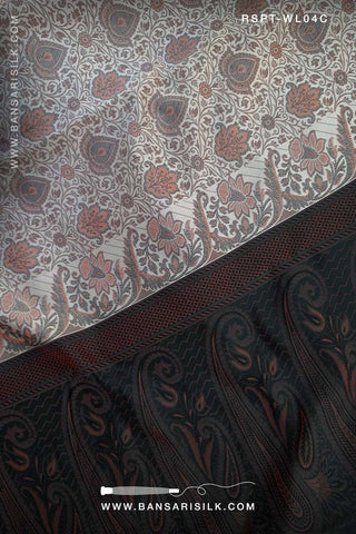 Cream and black Resham Banarasi Silk Saree soft and lightweight for office and events 