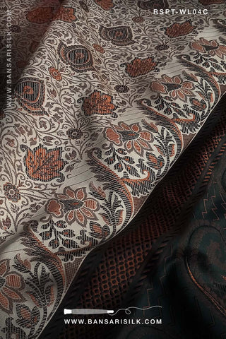 Cream and black Resham Banarasi Silk Saree soft and lightweight for office and events 