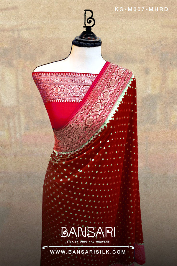 Georgette Saree, Red Saree, Maroon Saree, Wedding Saree, Banarasi Saree, Khaddi, Handloom Saree