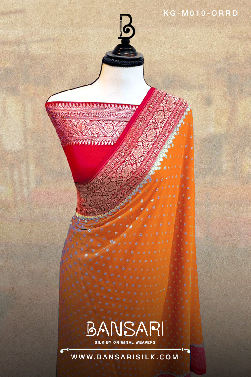 Georgette Saree, Red Saree, Orange Saree, Bridal Saree, Wedding Saree, Banarasi Saree, Khaddi, Handloom Saree, Manufacturer