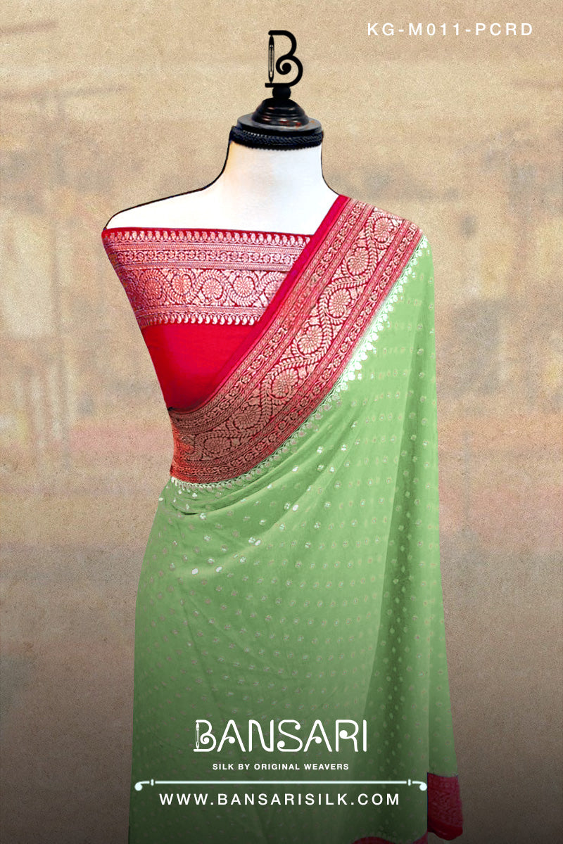 Red Pista Green Georgette Saree For Bridal Weddings – ALKAMA