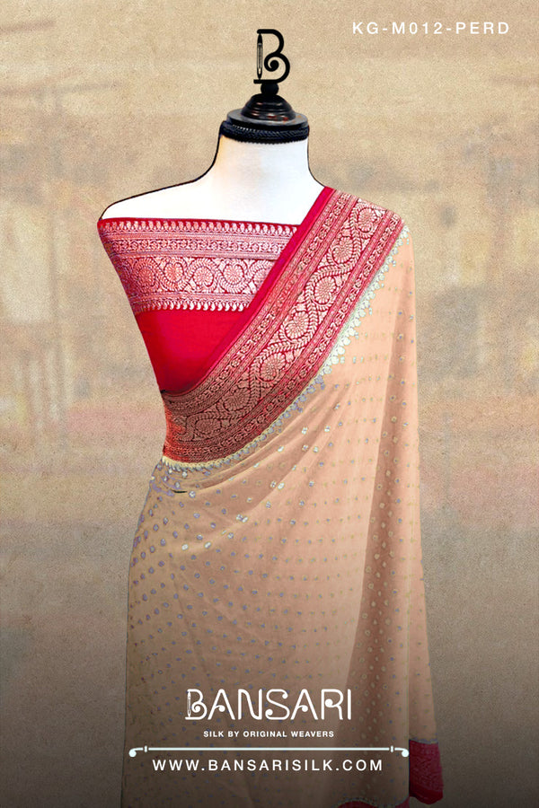 Red Peach Saree, Georgette Saree, Khaddi Saree, Banarasi Saree, Pure Silk Saree, Bansari silk saree manufacturer