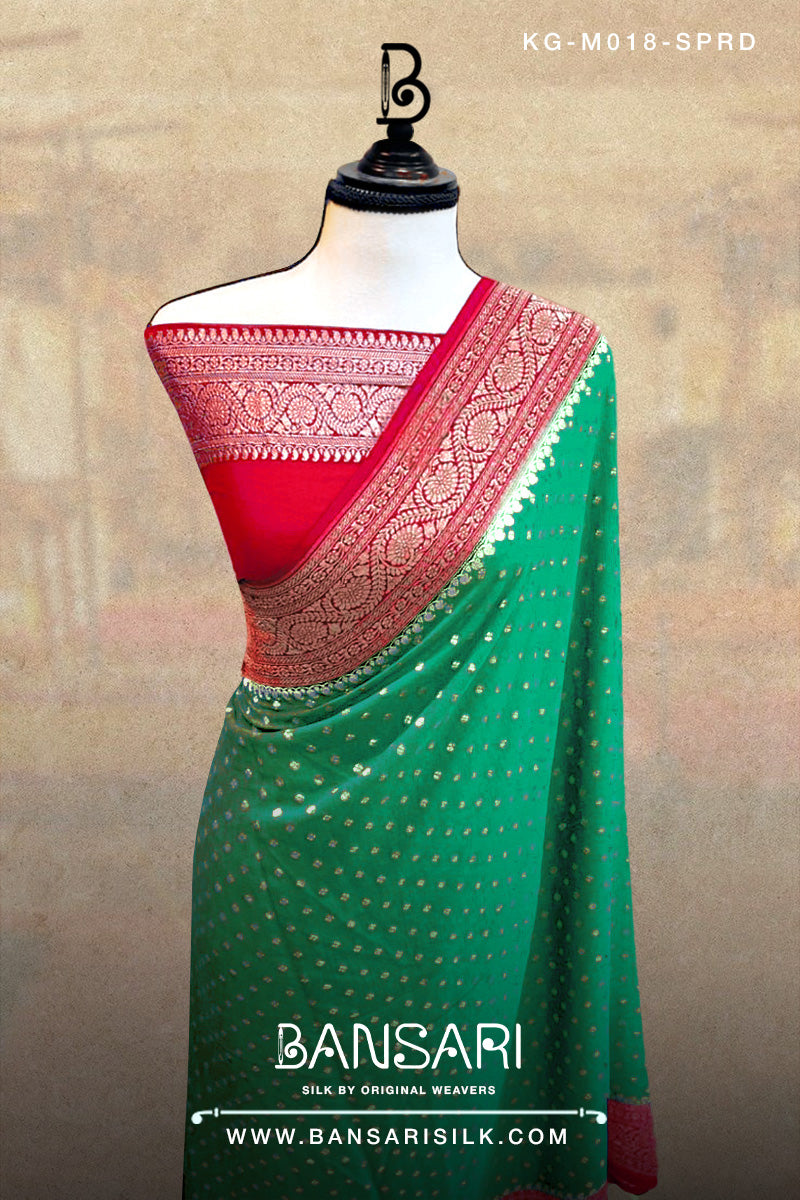 Georgette Saree, Red Saree, Sapphire Green, Green Saree, Bridal Saree, Wedding Saree, Banarasi Saree, Khaddi, Handloom Saree, Manufacturer