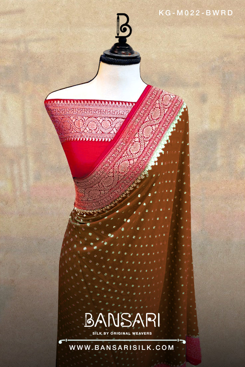 Georgette Saree, Red Saree, Brown Saree, Coffee Color, Wedding Saree, Banarasi Saree, Khaddi, Handloom Saree, Manufacturer