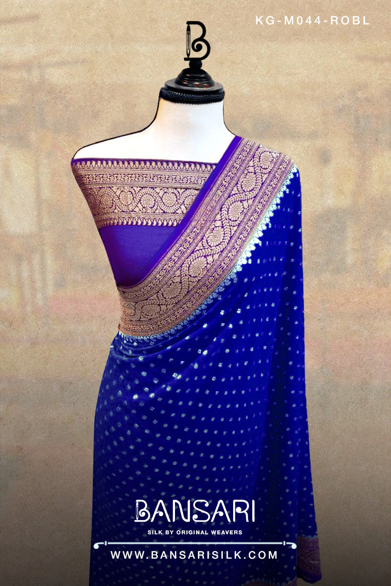 Georgette Saree, Royal Blue, Blue Saree, Wedding Saree, Banarasi Saree, Khaddi, Handloom Saree, Manufacturer