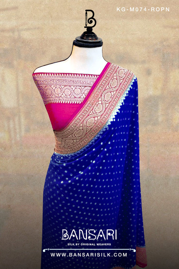 Georgette Saree, Royal Pink, Pink Saree, Wedding Saree, Banarasi Saree, Khaddi, Handloom Saree, Manufacturer