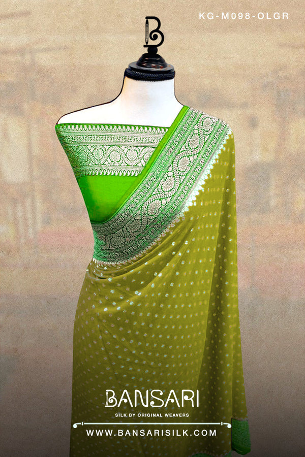 Georgette Saree, Henna Green Saree, Green Saree, Wedding Saree, Banarasi Saree, Khaddi, Handloom Saree, Manufacturer