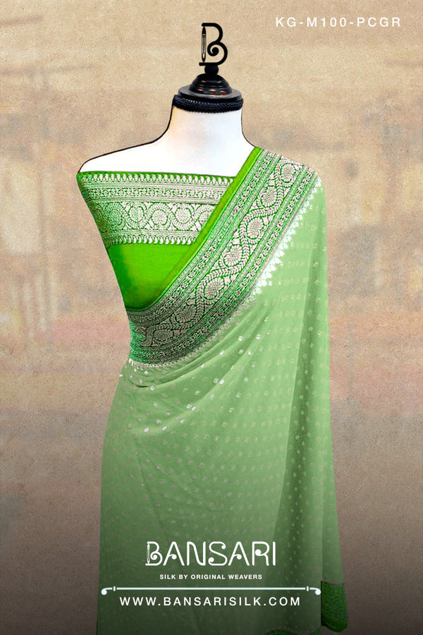 Georgette Saree, Pista Green Saree, Green Saree, Wedding Saree, Banarasi Saree, Khaddi, Handloom Saree, Manufacturer