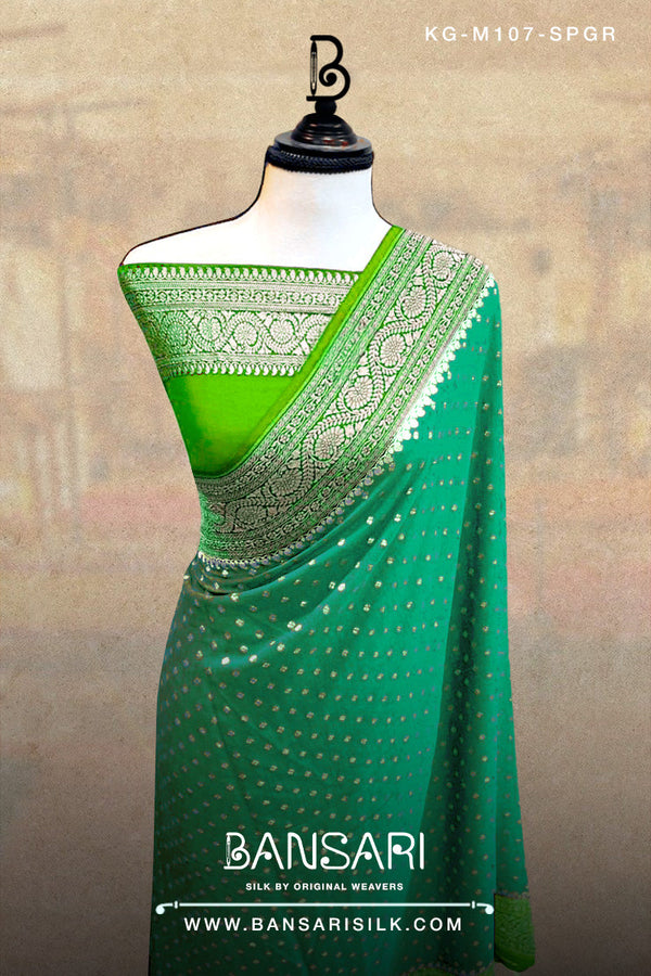 Georgette Saree, Sapphire, Green Saree, Wedding Saree, Banarasi Saree, Khaddi, Handloom Saree, Manufacturer