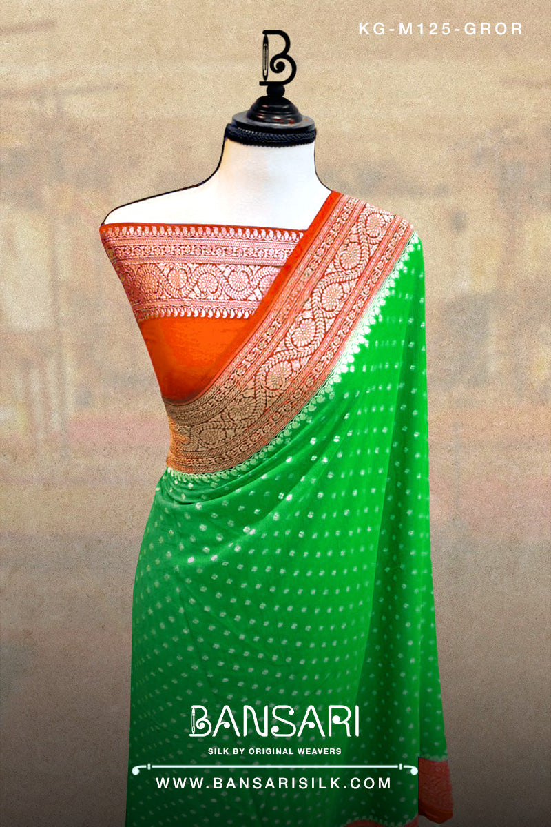 Georgette Saree, Green Saree, Orange Saree, Wedding Saree, Banarasi Saree, Khaddi, Handloom Saree, Manufacturer
