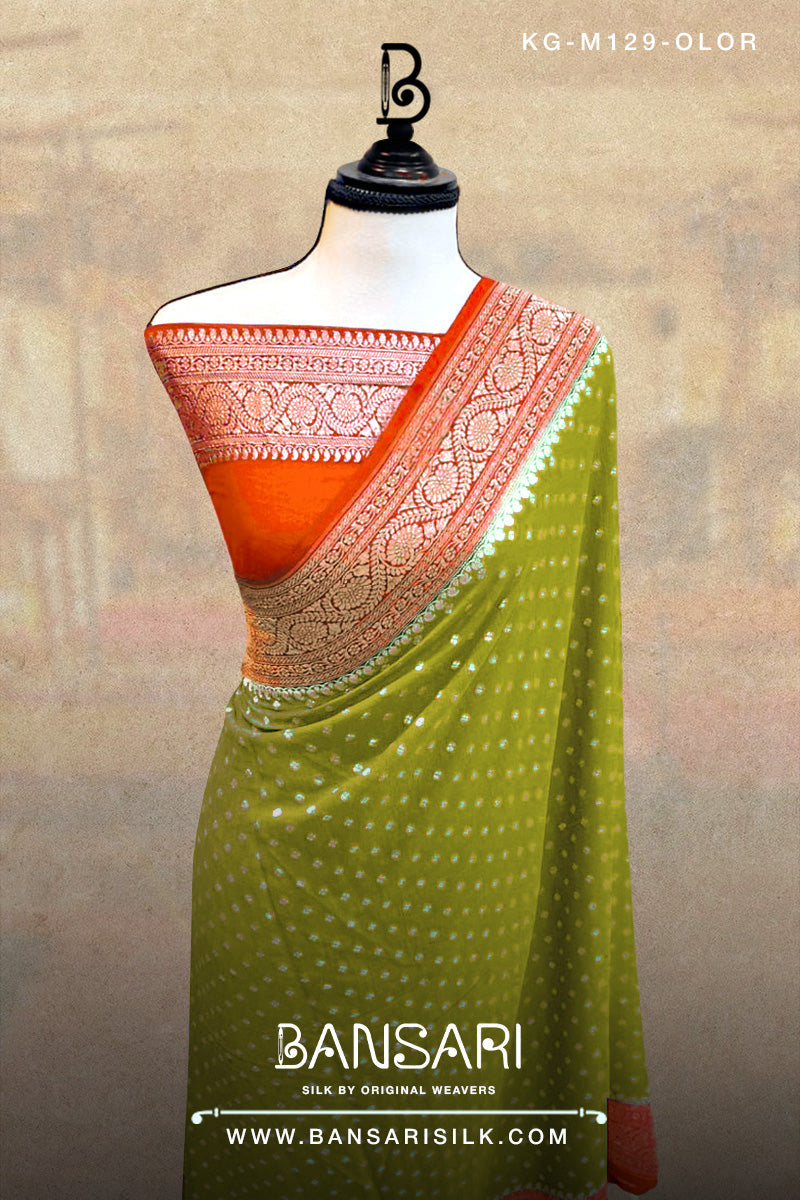 Georgette Saree, Henna Green Saree, Orange Saree, Wedding Saree, Banarasi Saree, Khaddi, Handloom Saree, Manufacturer