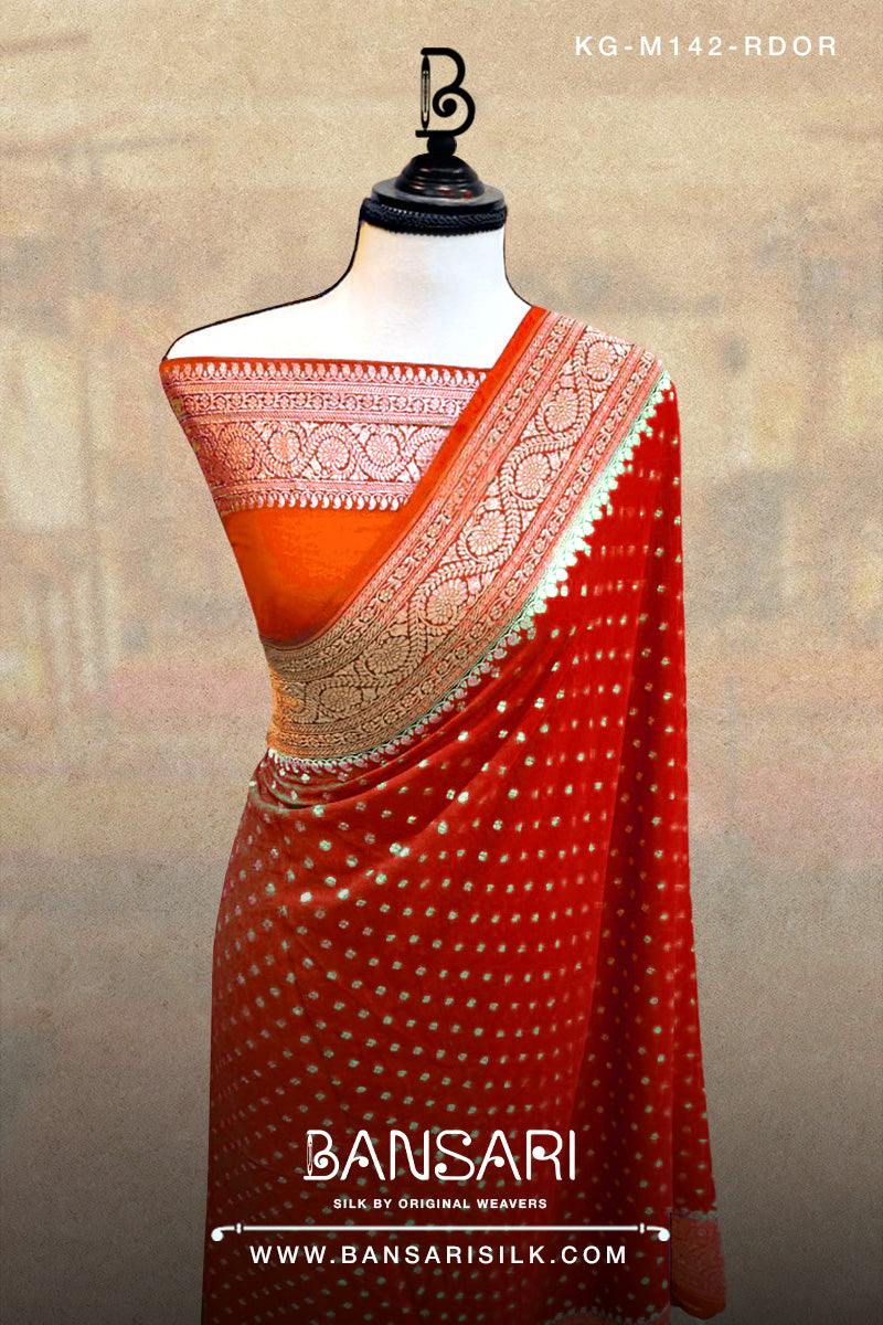 Georgette Saree, Red Saree, Orange Saree, Wedding Saree, Banarasi Saree, Khaddi, Handloom Saree, Manufacturer