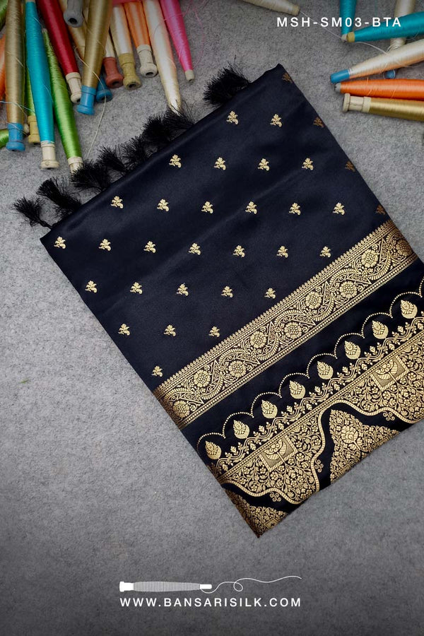 Black Saree, Mashru Silk, Mashru Saree, Mashru Banarasi Saree, Banarasi Mashru Silk Saree, Banarasi Saree Manufacturer