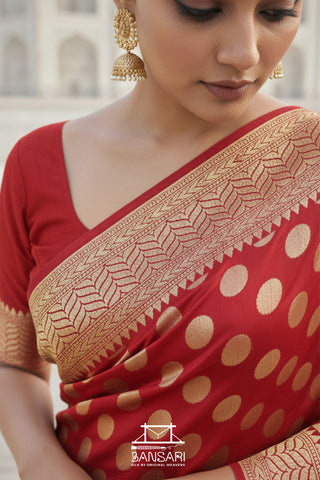 Red Handloom Pure Khaddi Georgette Silk Saree