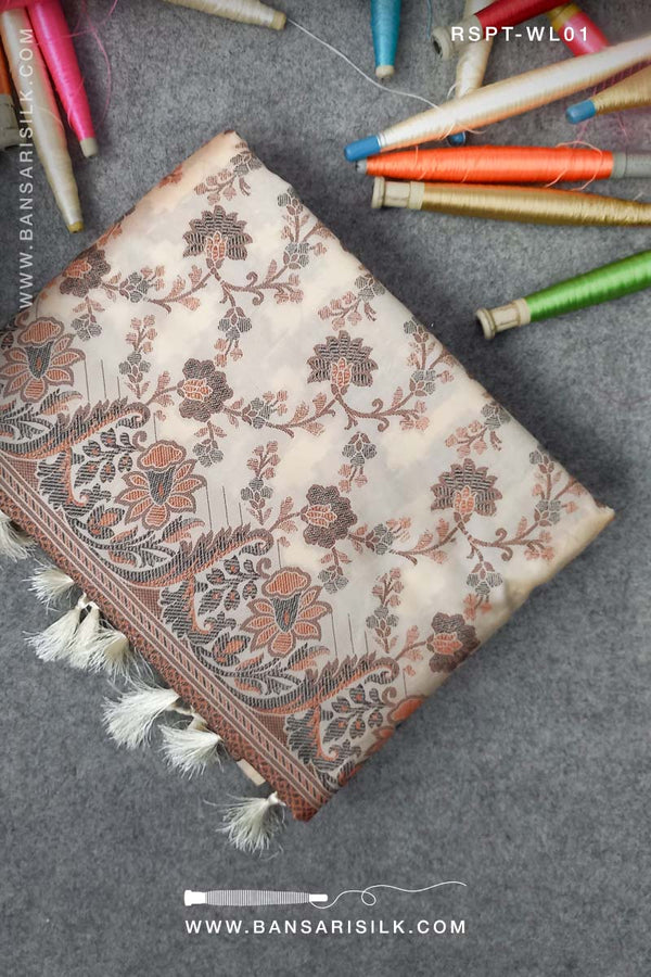 Off White Resham Banarasi Silk Saree for offie and daily wear soft and light weight