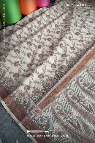 Off White Resham Banarasi Silk Saree for offie and daily wear under 2000