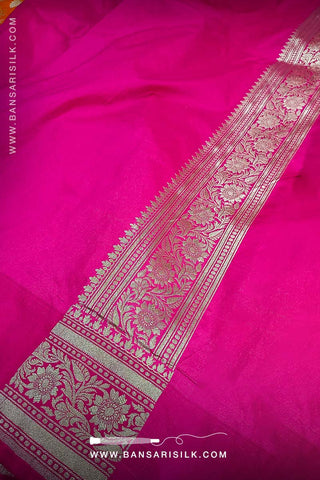 Orange And Pink Banarasi Silk Saree designed for wedding and bollywood gala events.