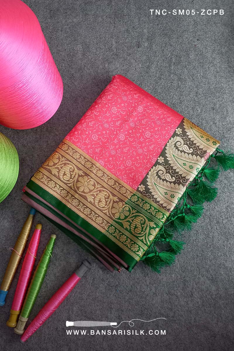 Pink Banarasi Silk Saree for wedding, Banarasi Tanchoi Silk Saree for wedding, Wedding Saree, Tanchoi Saree