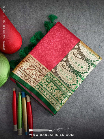 Red Banarasi Silk Saree for wedding, Banarasi Tanchoi Silk Saree for wedding, Wedding Saree, Tanchoi Saree