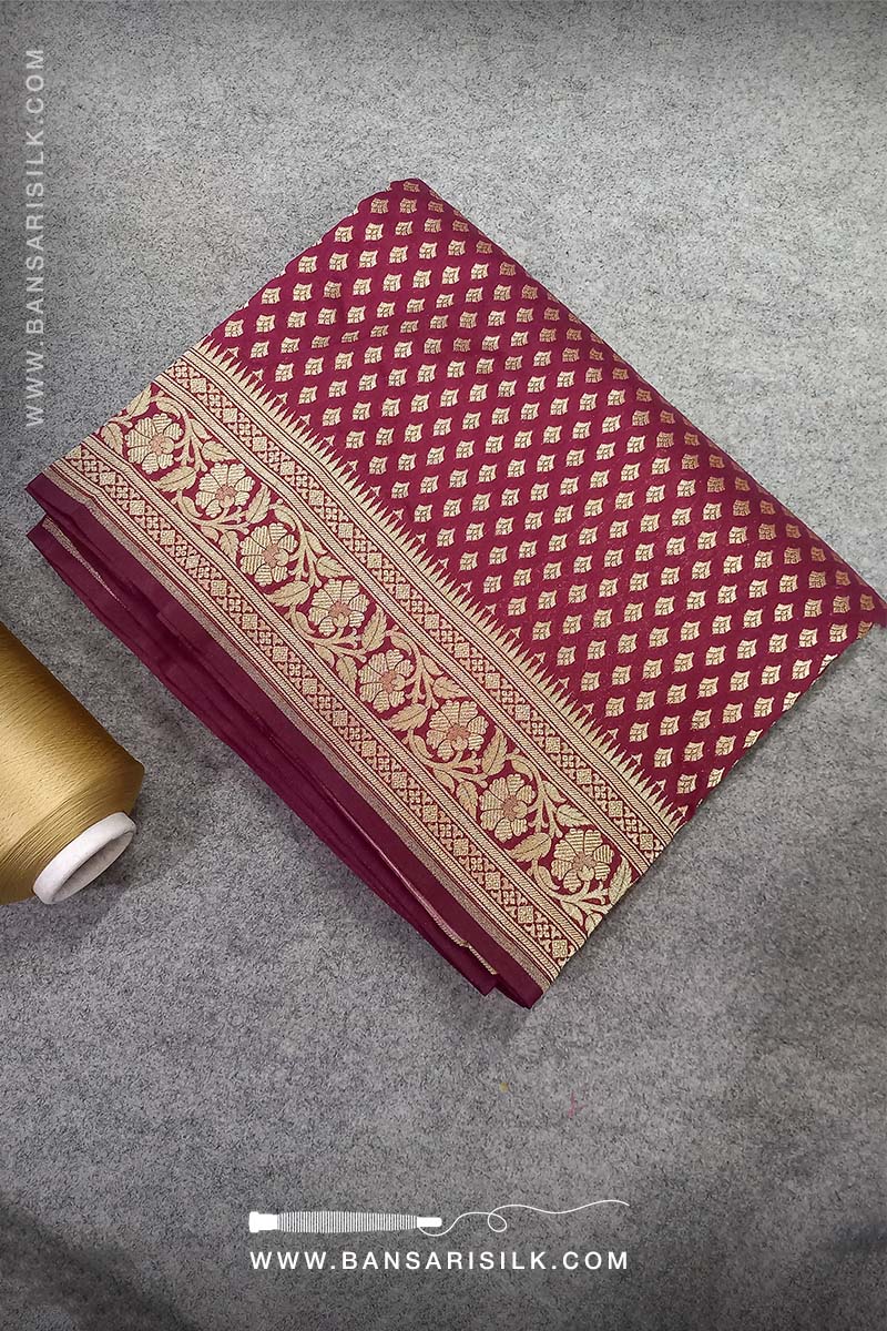 Red Wine Banarasi Saree Design For Wedding And Bollywood Events