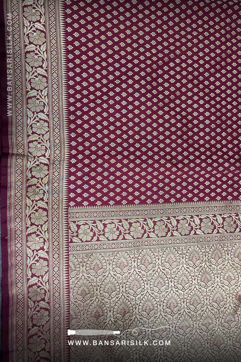 Red Wine Banarasi Saree Design For Wedding And Bollywood Events