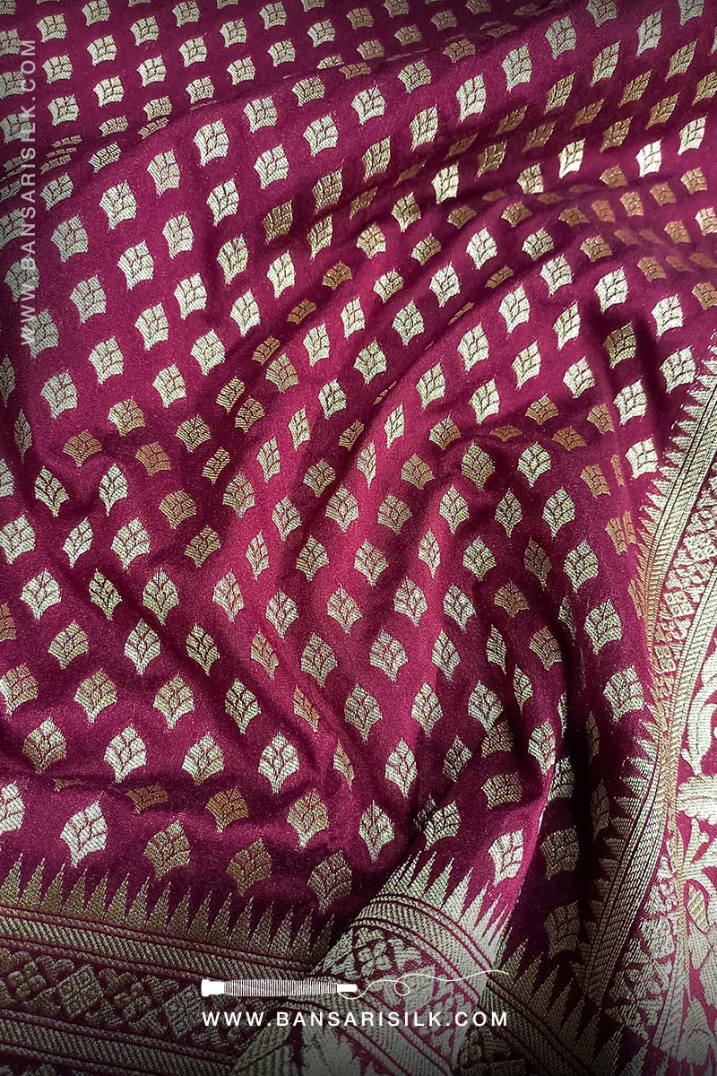 Red Wine Banarasi Saree Design For Wedding And Bollywood Events