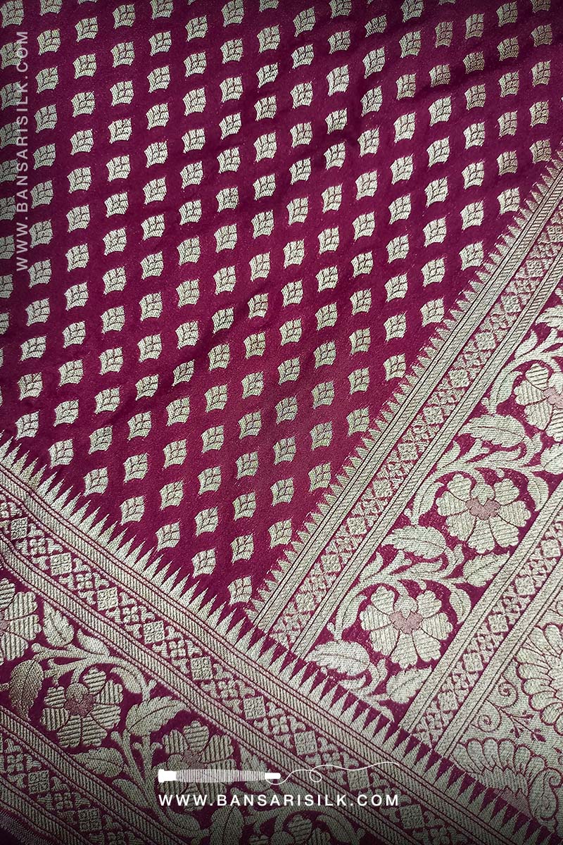 Red Wine Banarasi Saree Design For Wedding And Bollywood Events