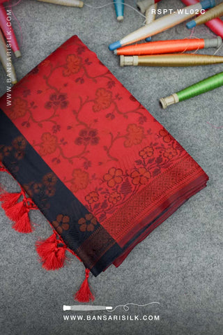 Red and black Banarasi Resham Silk Saree soft and lightweight for office and events 