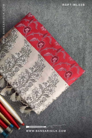 Red and cream Banarasi Resham Silk Saree soft and lightweight for office and events 