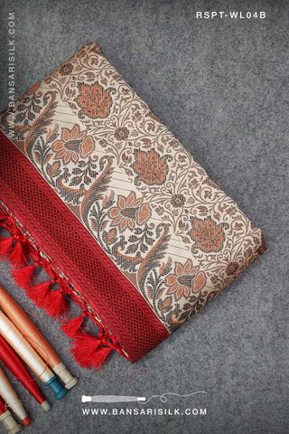 Red and off white Banarasi Resham Silk Saree soft and lightweight for office and events 