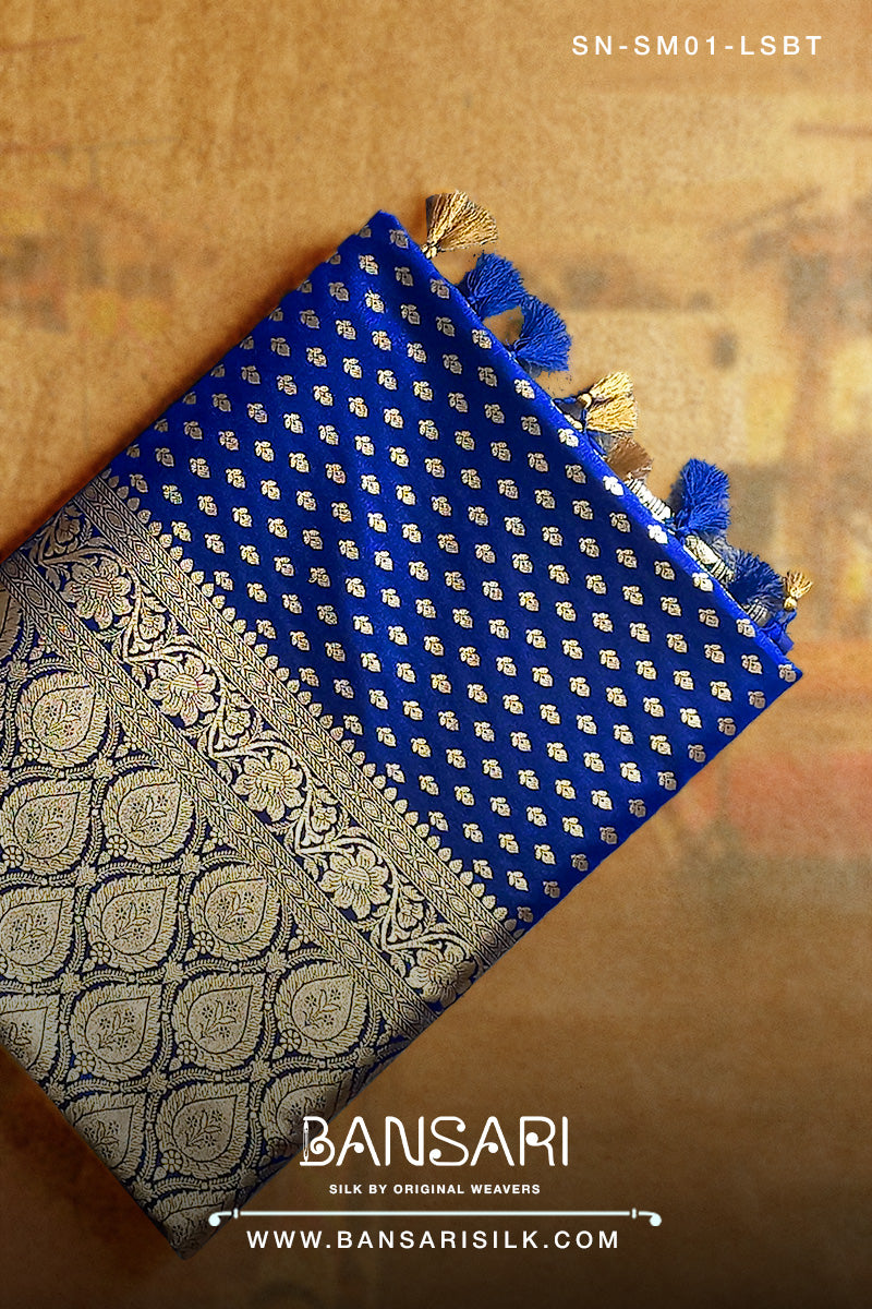 Royal blue Banarasi Satin silk saree for wedding-Satin Silk Sarees online at best price