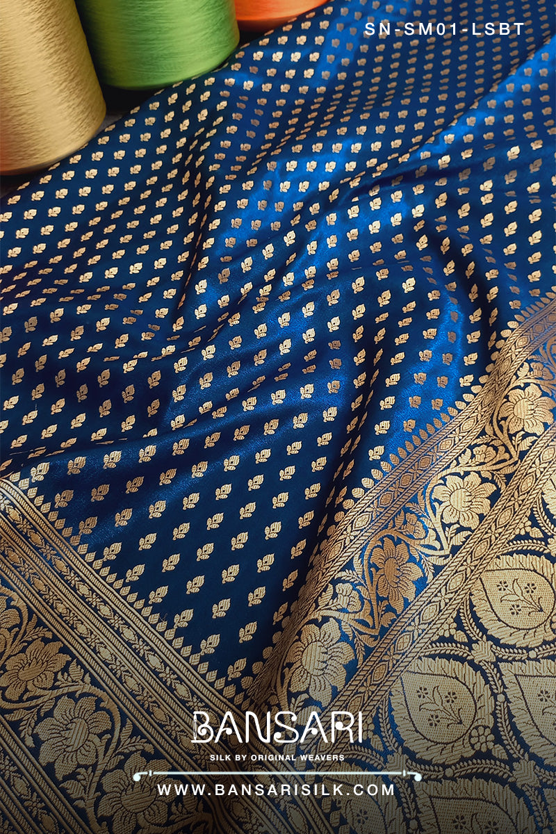 Royal blue Banarasi Satin silk saree for wedding-Satin Silk Sarees online at best price