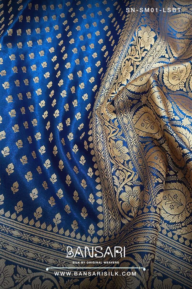 Royal blue Banarasi Satin silk saree for wedding-Satin Silk Sarees online at best price