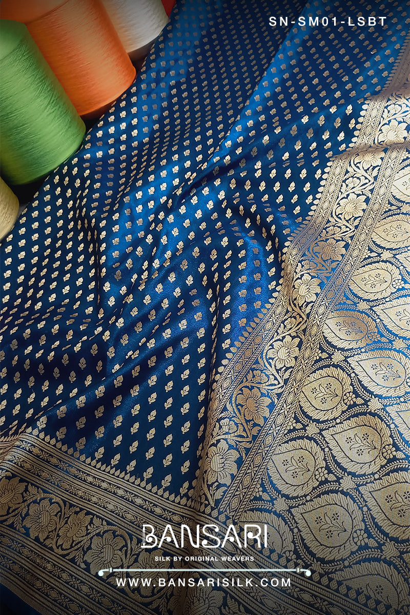 Royal blue Banarasi Satin silk saree for wedding-Satin Silk Sarees online at best price