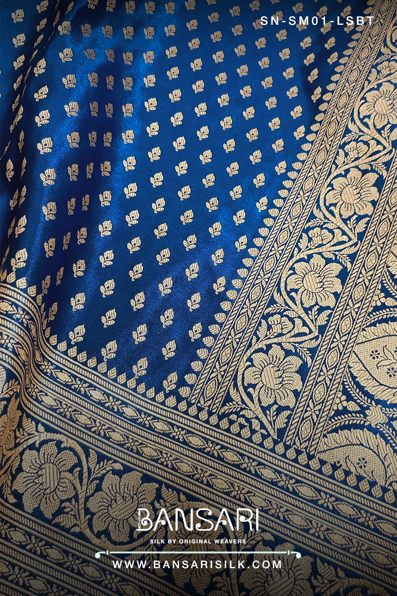 Royal blue Banarasi Satin silk saree for wedding-Satin Silk Sarees online at best price