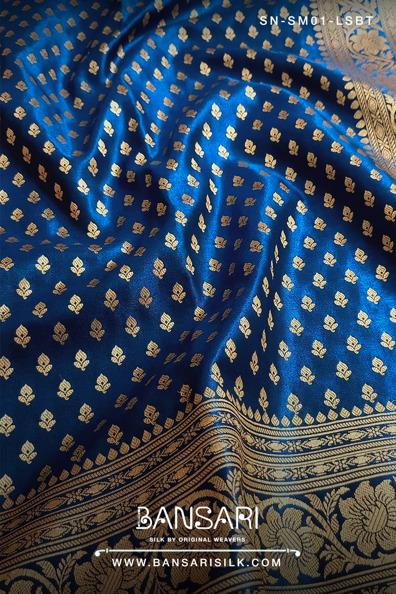 Royal blue Banarasi Satin silk saree for wedding-Satin Silk Sarees online at best price