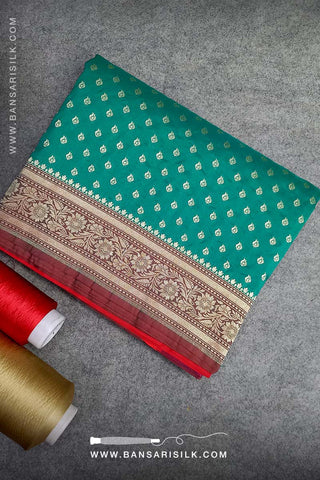 Sea Green - Red Banarasi Saree Design For Wedding And Bollywood Event