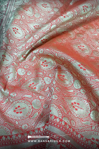 Sea Green - Red Banarasi Saree Design For Wedding And Bollywood Event